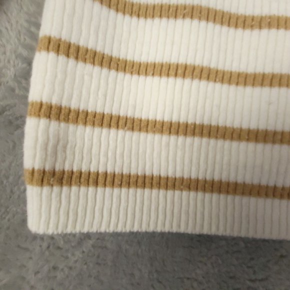 Vanity Womens Sweater Knit Pullover Striped 3/4 Sleeve Lace Collar Beige Brown M - Picture 8 of 9